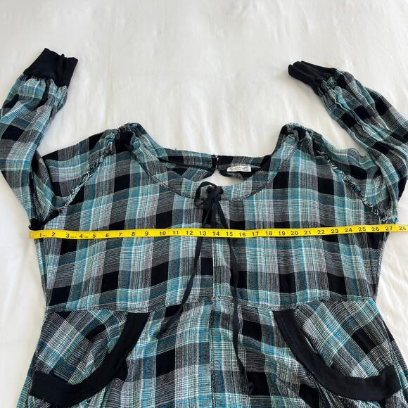Free People Intimately Fallin For Flannel Blue Black Plaid Jumpsuit Medium - Picture 6 of 12